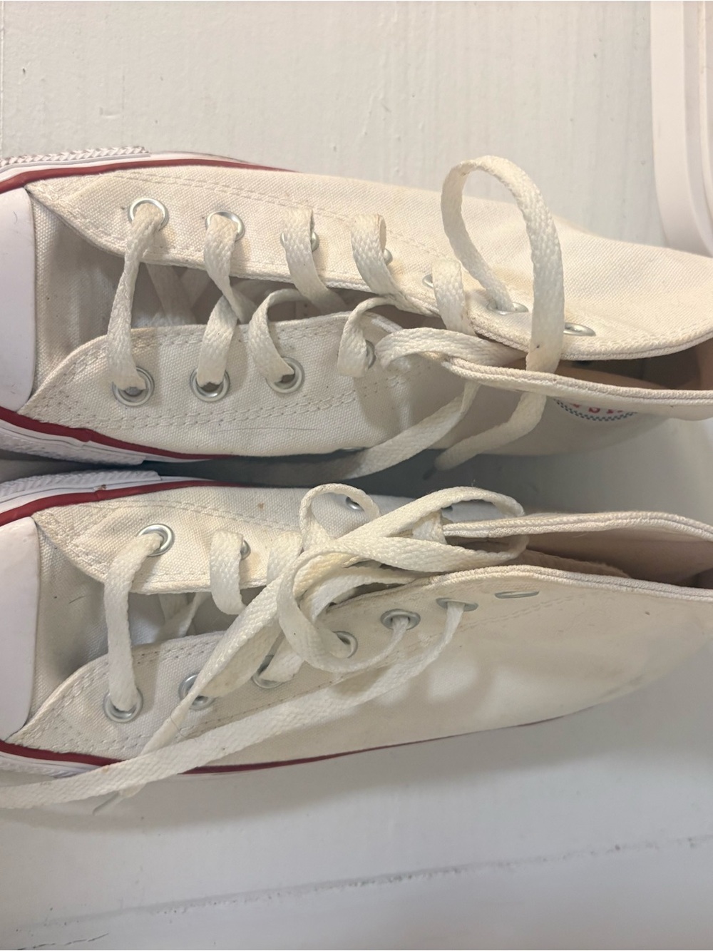 Kids White Canvas Sneakers with Red Accent Lace-Up